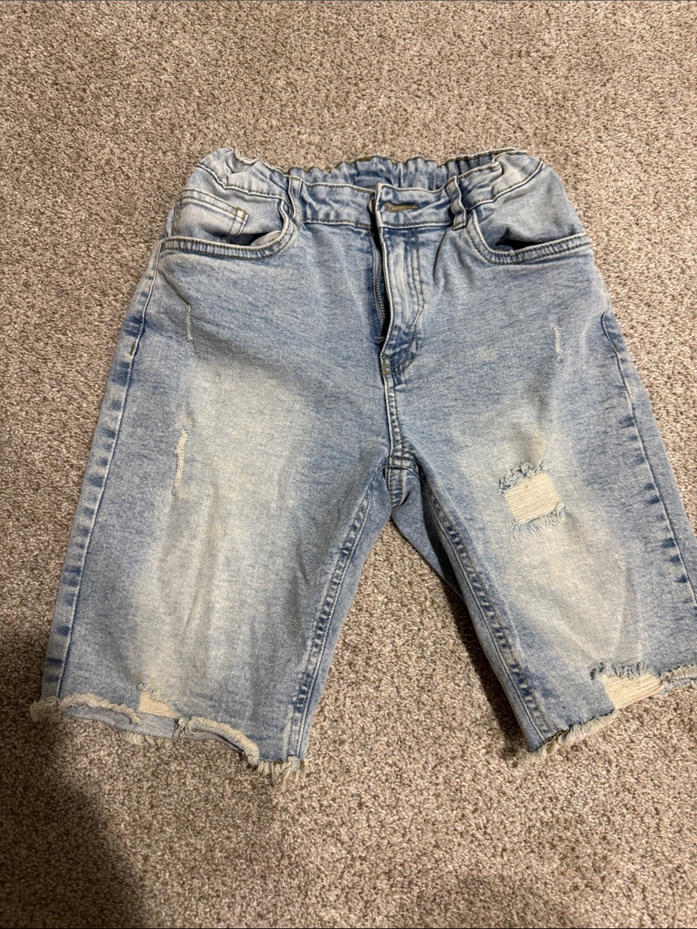 Men's Light Blue Distressed Denim Shorts